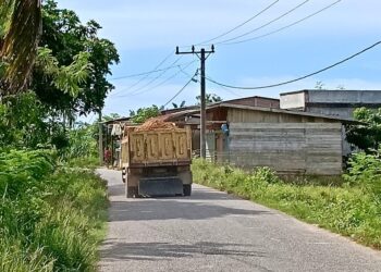 Sebuah truk tanpa nomor polisi sedang berlalu lalang angkut tanah. (Foto: Jamal Hantu Rimba)